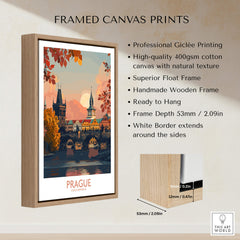 Prague Travel Print framed canvas showcasing historic architecture and vibrant colors of Prague.