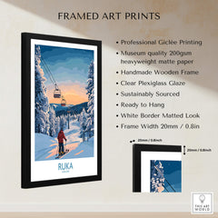 Finland Ski Resort Art - Ruka Snow Scene Print, Scandinavian Wall Decor with wooden frame and giclée printing.