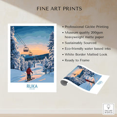 Finland Ski Resort Art - Ruka Snow Scene Print, Scandinavian Wall Decor, Giclée printing, ready to frame.
