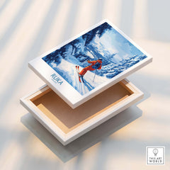 Lapland Ski Scene Wall Art - Ruka Finland Powder Print, Winter Sports Decor, skier in snow-covered mountains