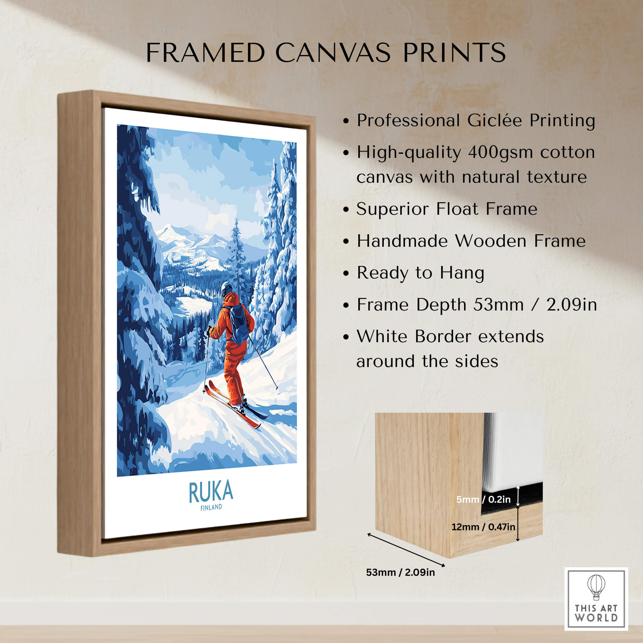 Lapland Ski Scene Wall Art - Ruka Finland Powder Print, Winter Sports Decor framed canvas print