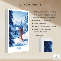 Lapland Ski Scene Wall Art - Ruka Finland Powder Print, Winter Sports Decor showcasing skier in snowy landscape.