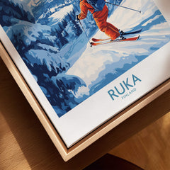 Lapland Ski Scene Wall Art - Ruka Finland Powder Print, Winter Sports Decor featuring a skier in fresh powder.