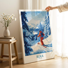 Lapland Ski Scene Wall Art - Ruka Finland Powder Print, Winter Sports Decor featuring a skier in fresh powder.