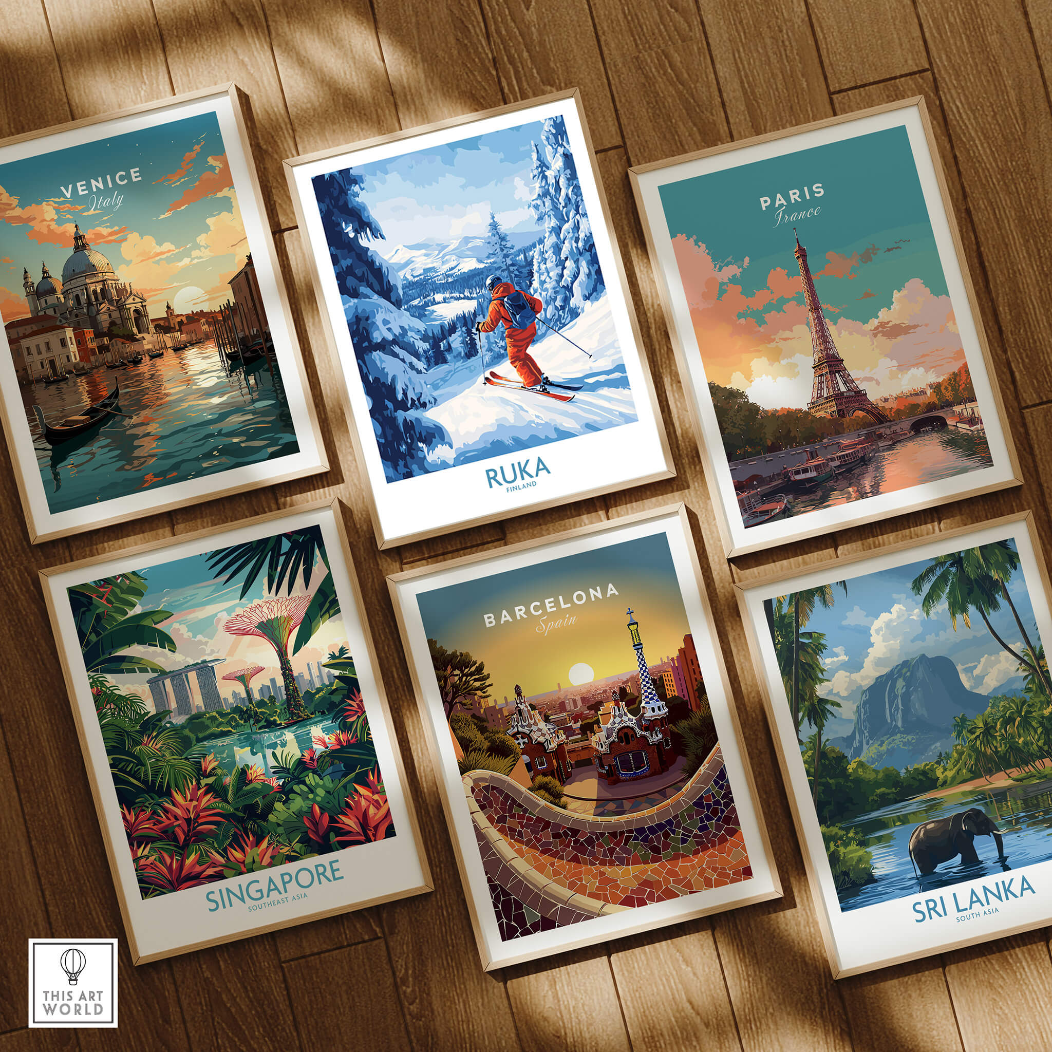 Lapland Ski Scene Wall Art - Ruka Finland Powder Print, Winter Sports Decor displayed among other travel art