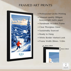 Finland Ski Adventure Poster - Ruka Snowscape Print, Scandinavian Wall Art framed with professional quality features.