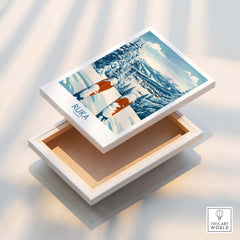 Ruka Ski Wall Art Print showcasing a beautiful mountain scene and skiers to enhance your home decor.