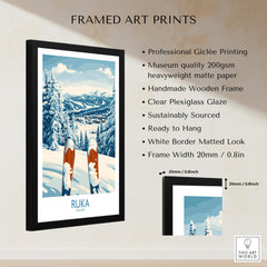 Ruka Ski Wall Art Print beautifully framed, showcasing vibrant skiing scenery with handmade wooden frame.