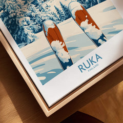 Ruka Ski Wall Art Print showcasing vibrant skis against a snowy landscape, perfect for ski lovers.