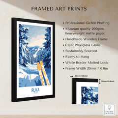 Ruka Ski Trail Print - Finland Slopes Poster, Snow-Covered Forest Wall Art in a framed design.