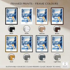 Ruka Ski Trail Print - Finland Slopes Poster, Snow-Covered Forest Wall Art framed print color options