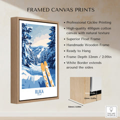 Ruka Ski Trail Print - Finland Slopes Poster, Snow-Covered Forest Wall Art in a framed canvas print.