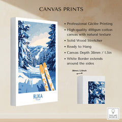 Ruka Ski Trail Print - Finland Slopes Poster, Snow-Covered Forest Wall Art on canvas