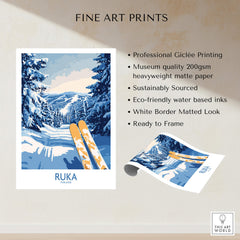 Ruka Ski Trail Print - Finland Slopes Poster, Snow-Covered Forest Wall Art showcasing professional Giclée printing.