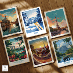 Ruka Ski Trail Print - Finland Slopes Poster, Snow-Covered Forest Wall Art collection with travel destination art prints.