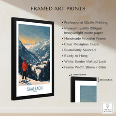 Saalbach Ski Print - Austria framed art print featuring mountains and a skier