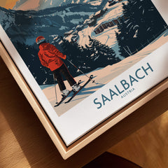 Saalbach Ski Print - Austria featuring a skier in beautiful mountainous scenery.