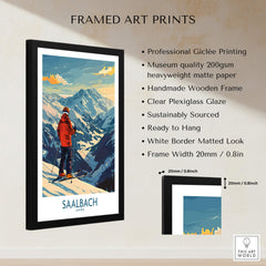 Saalbach Wall Art Ski Print - Austria framed art print showcasing the Austrian Alps, perfect for mountain decor.