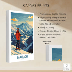 Saalbach Wall Art Ski Print - Austria showcasing professional Giclée printing on canvas with natural texture.