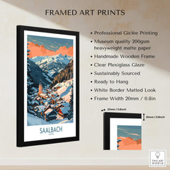 Saalbach Wall Art Poster framed with professional Giclée printing and clear Plexiglass glaze, ready to hang.