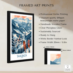Saalbach Poster Austria framed art print showcasing beautiful ski scene, perfect for decor and winter sports enthusiasts.