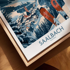 Saalbach Poster Austria showcasing a picturesque ski scene, perfect for winter sports lovers.
