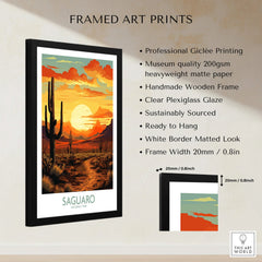 Framed Saguaro National Park art print with sunset desert scene, listed product details.