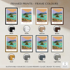 San Sebastian Poster Print framed in various colors including black, white, natural, brown, gold, silver, dark grey, and light grey.