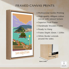 Framed San Sebastian Poster Print featuring Basque Country scenery and natural textures in vibrant colors.