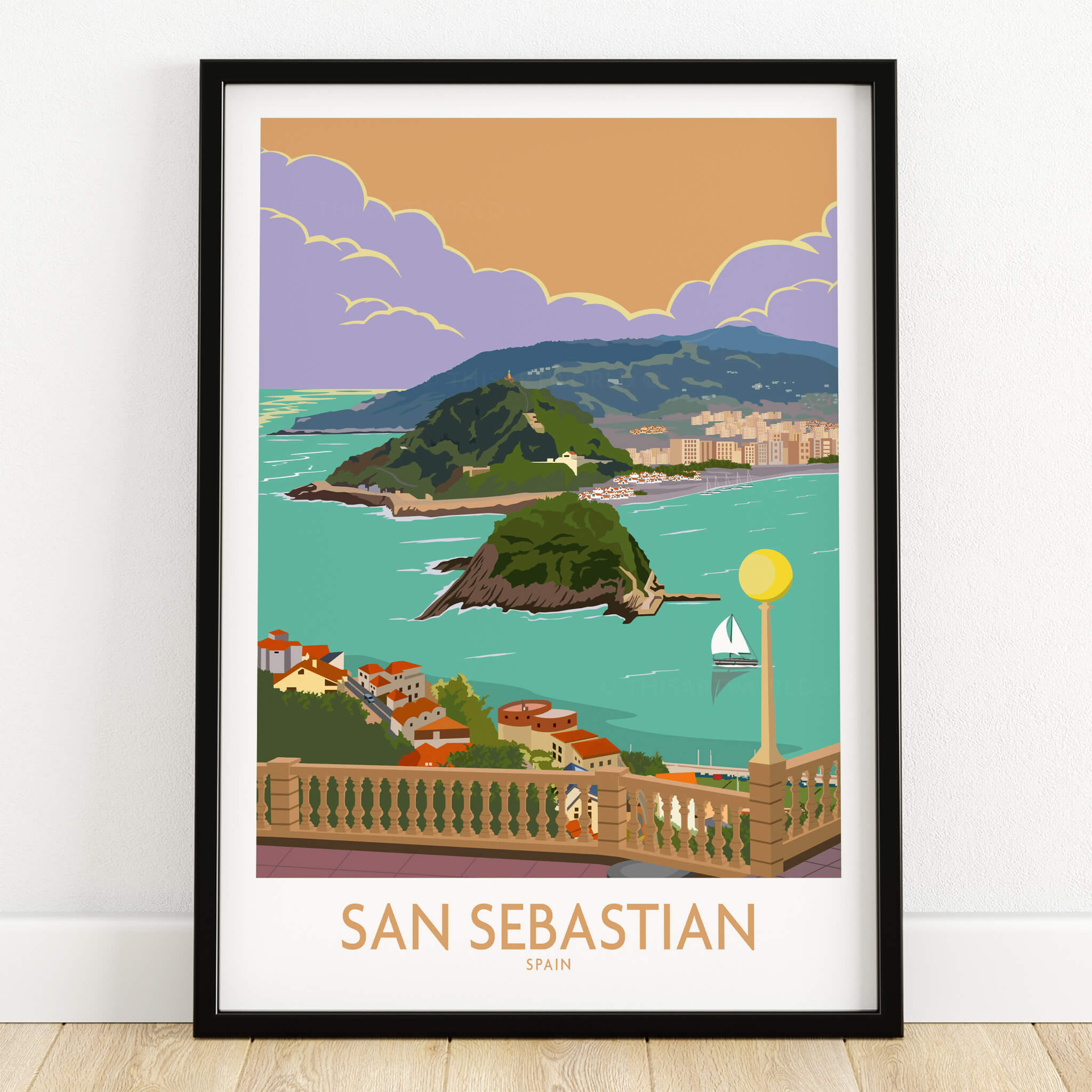 San Sebastian Poster Print showcasing the beautiful coastal view of Donostia-San Sebastian in the Basque Country, Spain.