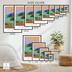 San Sebastian Poster Print size guide showcasing various print dimensions for wall art decor.