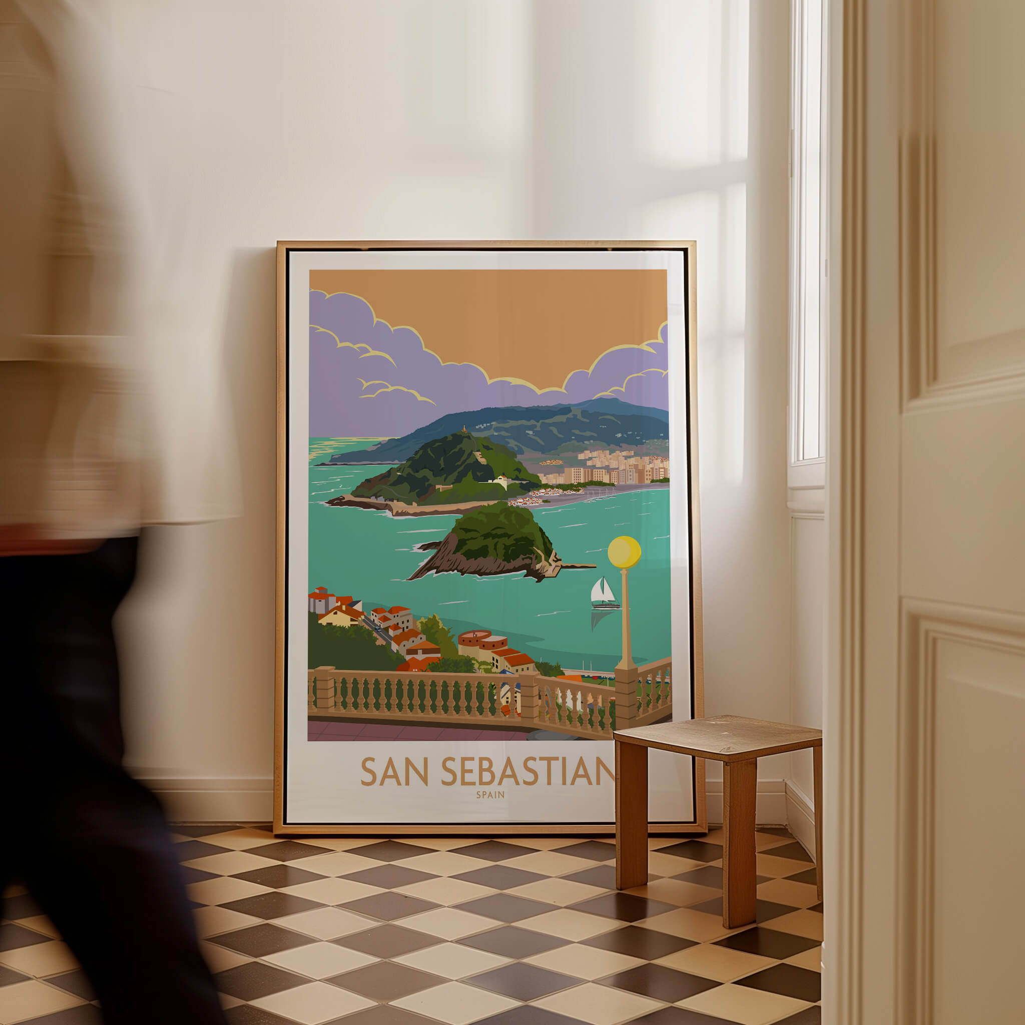 San Sebastian Poster Print showcasing the beautiful seaside city of Donostia-San Sebastian in the Basque Country.