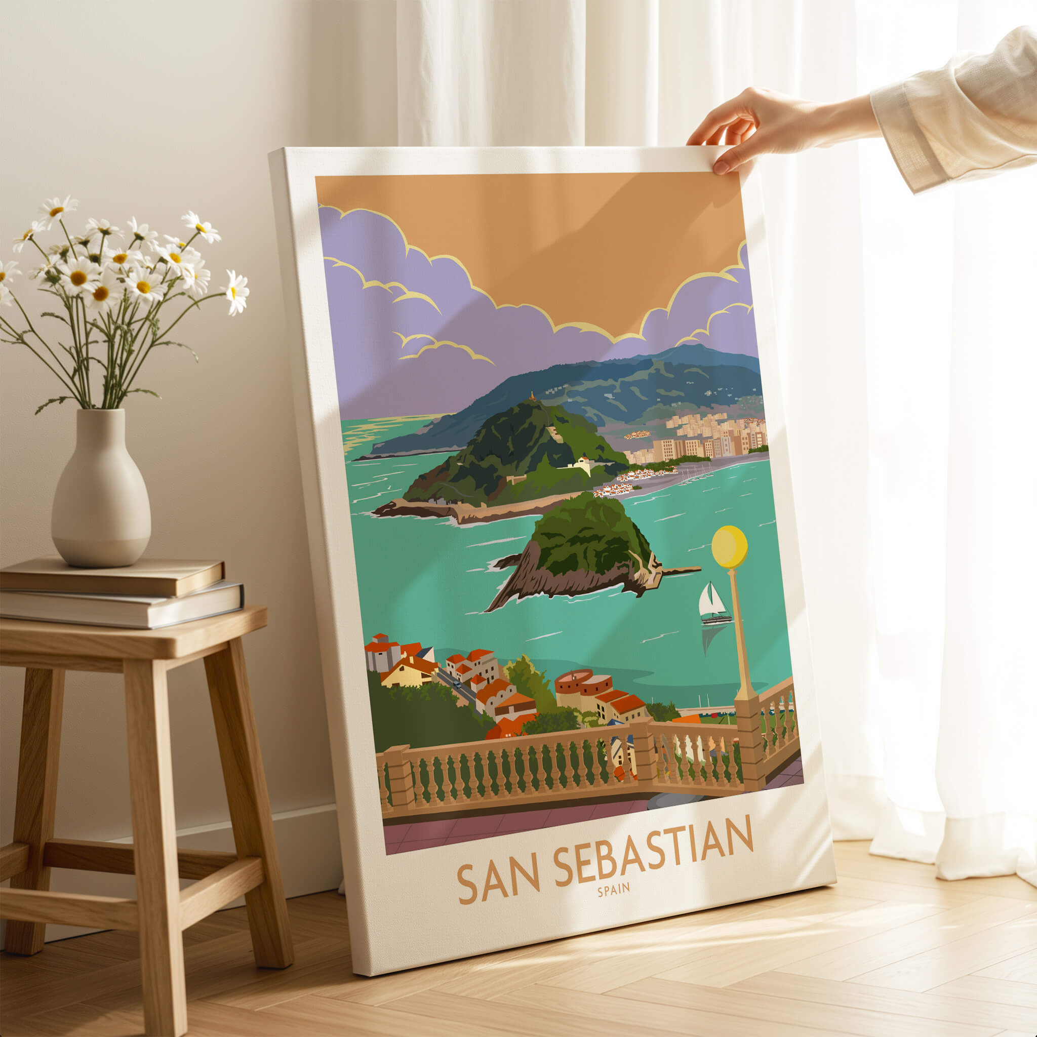San Sebastian Poster Print showcasing the coastal beauty of Donostia-San Sebastian in the Basque Country of Spain.