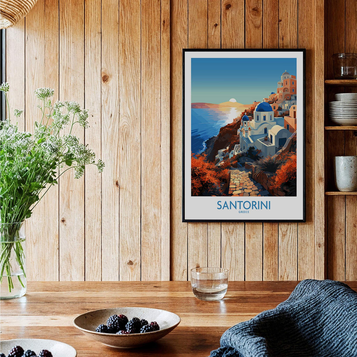 Santorini Wall Art showcasing vibrant colors and stunning imagery of Greek architecture and landscapes.