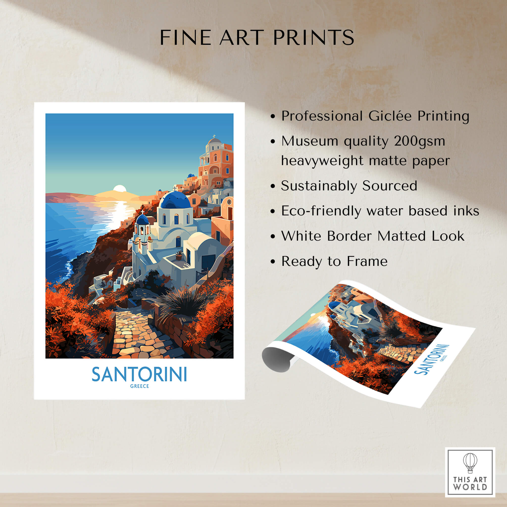 Santorini Wall Art featuring vibrant colors and stunning imagery, perfect for transforming your space.