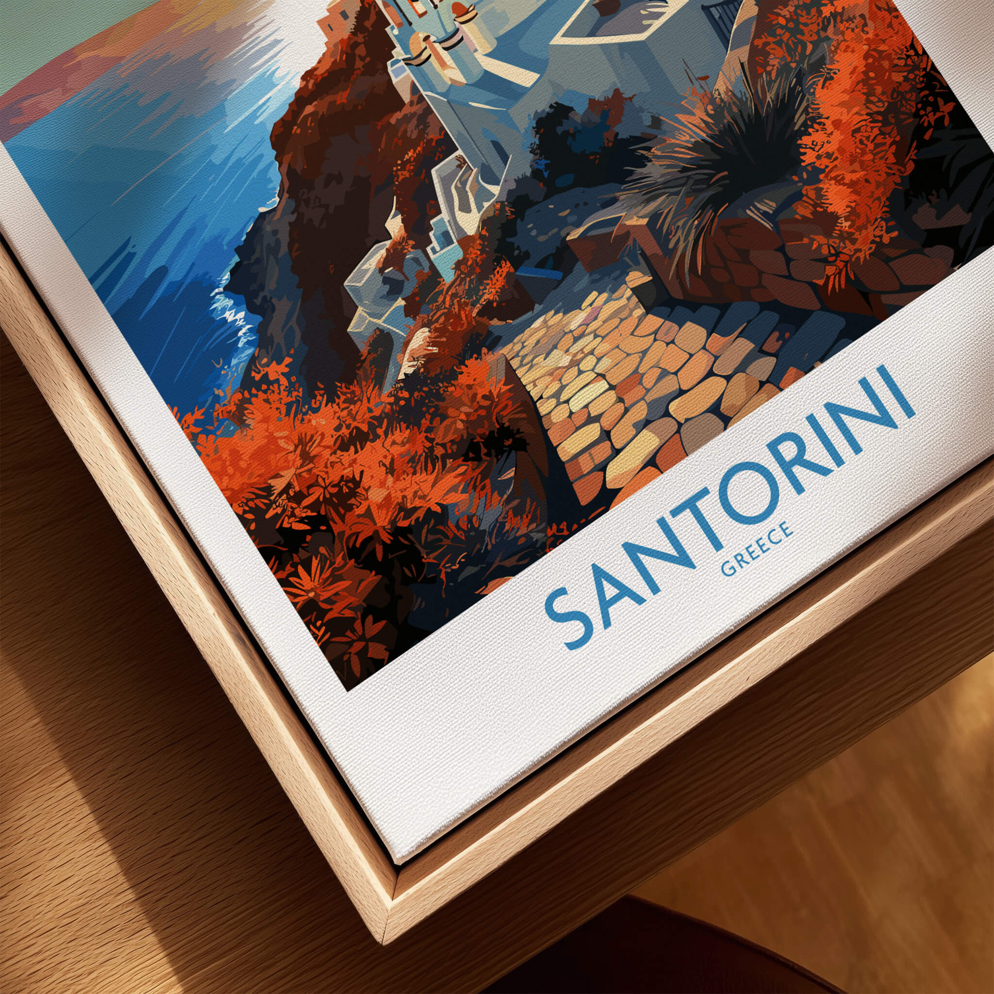 Santorini Wall Art featuring vibrant colors and striking imagery, perfect for transforming your home decor.