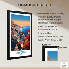 Santorini Art Print framed with professional Giclée printing and clear plexiglass for beautiful Mediterranean decor.