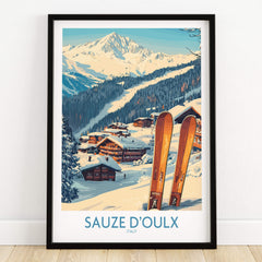 Sauze d'Oulx Ski Poster showcasing vibrant slopes and picturesque landscapes of Italy's ski resort.
