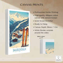 Sauze d'Oulx Ski Poster featuring picturesque landscapes and vibrant slopes on high-quality canvas print.