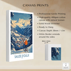 Sauze d'Oulx Ski Wall Art Poster Italy showcasing vibrant mountain scenery and ski slopes.