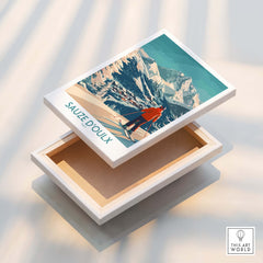 Sauze d'Oulx Poster Italy displayed on a stylish box, capturing the beauty of the Italian ski destination.