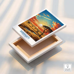 Serengeti National Park sunset canvas wall art print with floating frame detail