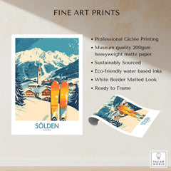 Sölden Ski Poster Austria showcasing skiing beauty in a colorful design with mountains and skis.