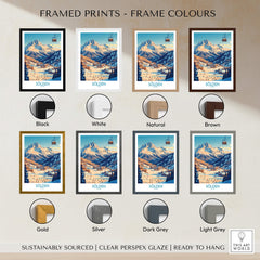 Framed prints of Sölden Ski Wall Art Poster in various colors including black, white, natural, and brown.