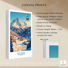 Sölden Ski Wall Art Poster showcasing professional Giclée printing on cotton canvas, ready to hang.