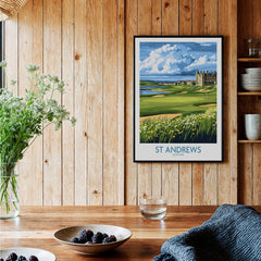 St Andrews Scotland Links Course Wall Art - Historic Golf Destination showcased in a stylish interior setting.
