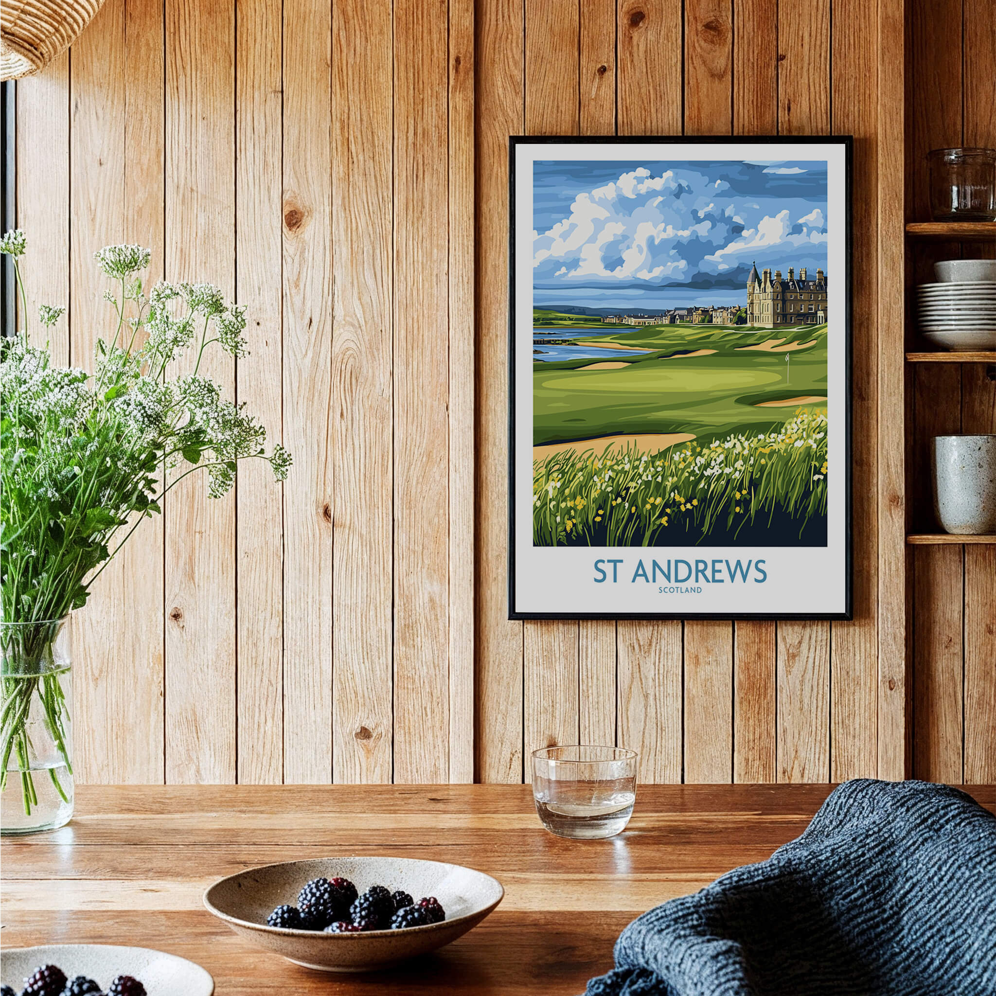 St Andrews Scotland Links Course Wall Art - Historic Golf Destination showcased in a stylish interior setting.