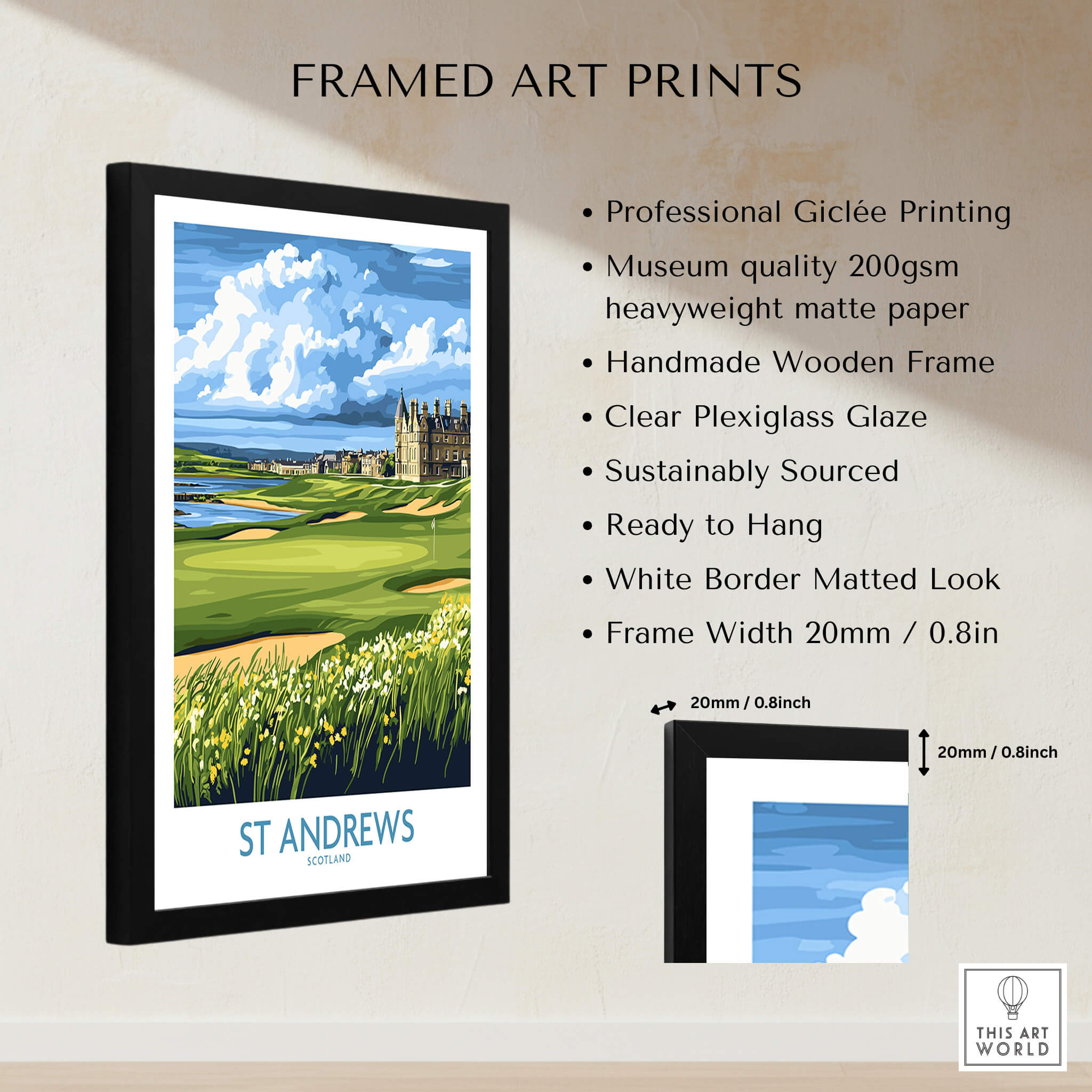 St Andrews Scotland Links Course Wall Art - Historic Golf Destination framed print showcasing the legendary golf course.