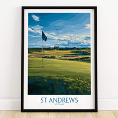 St Andrews Print Scotland - Golf Course Poster showcasing iconic fairways and stunning landscape of St Andrews golf course.