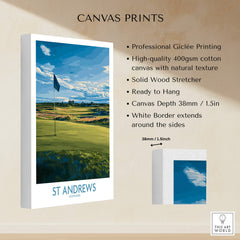 St Andrews Print Scotland - Golf Course Poster showcasing professional Giclée printing and vibrant golf course imagery.